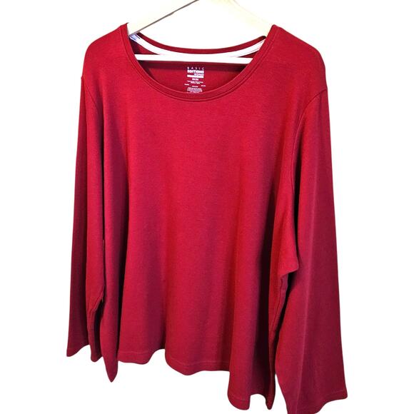 Basic Editions Woman Red Long Sleeve Cotton Top Shirt Plus Size 3X - Picture 2 of 4